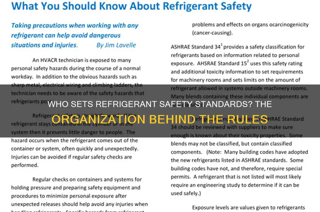 which organization establishes the refrigerant safety group standard