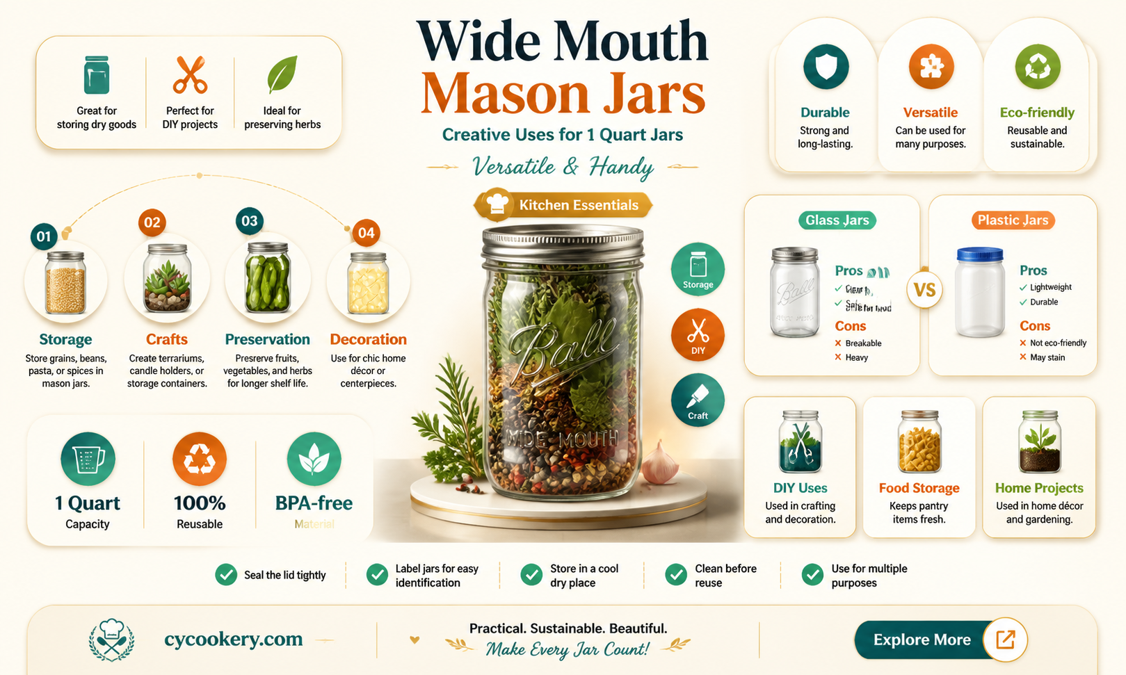 1 quart wide mouth mason jars